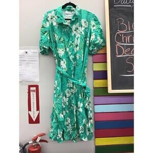 Susan graver printed textured woven button front midi dress XLarge spearmint new